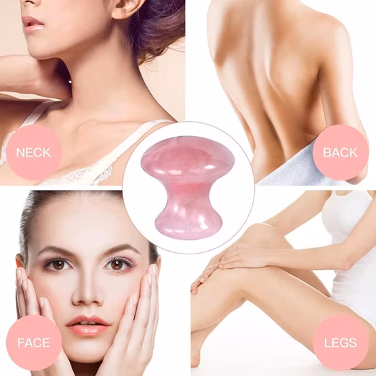 Pierre de Massage pour le visage, Quartz Rose naturel, champignon de Jade, grattoir, masseur pour le visage, planche Gua Sha, soins de la peau, outil de Lifting du visage